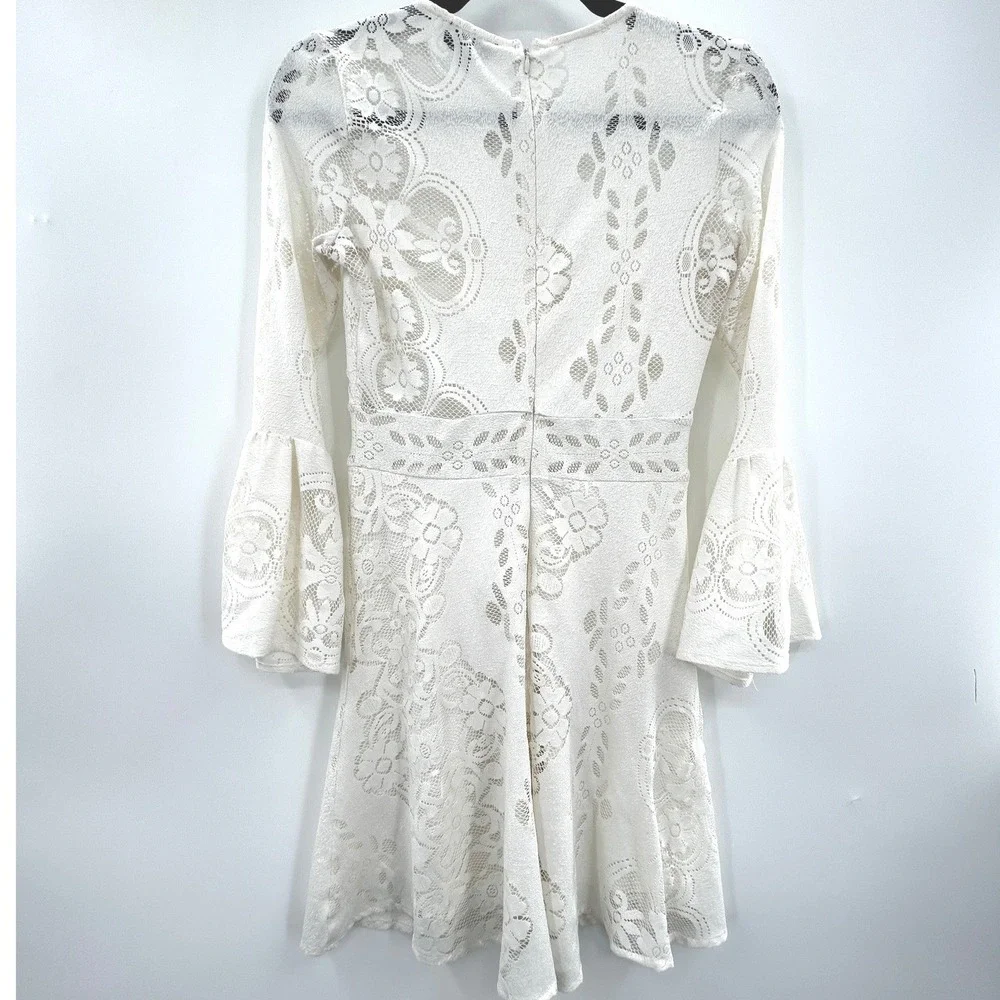 Topshop Ivory Lace Bell Sleeve Dress Size 4 Boho Cottagecore‎ Coquette Whimsical